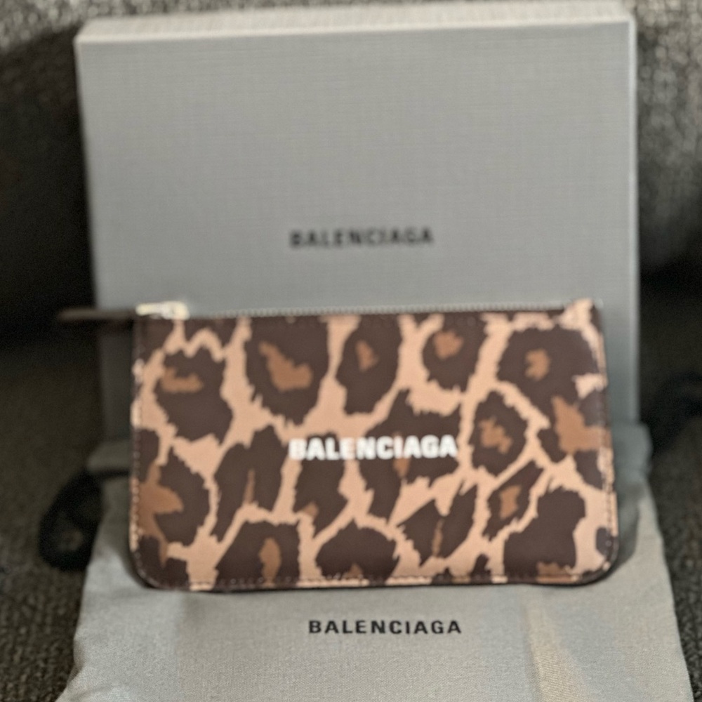 BALENCIAGA Cash Large Long Coin and Card Holder with Leopard Print